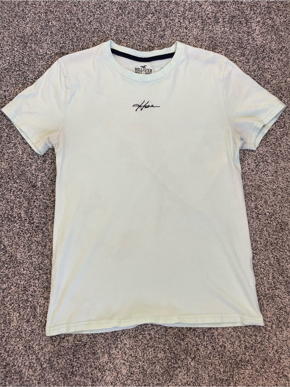 Hollister Men's Pale Mint Short Sleeve Crew Tee with Script Logo